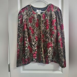 Vintage Floral Brocade Jacket with Red and Gold Accents